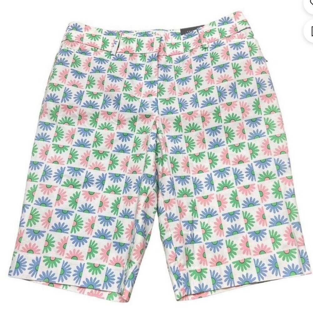 Talbots 9" "Perfect Shorts" High Waisted Bermuda Colorful Pastel Flowers, sz 14P